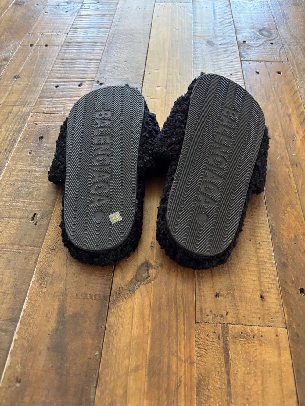 Balenciaga Men’s  Black Sherpa Logo Slide Slippers
